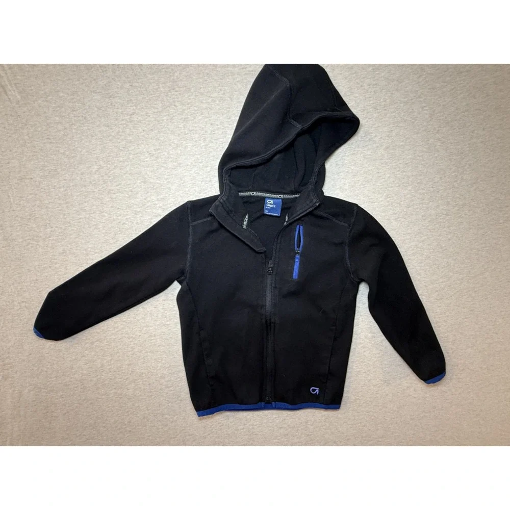 Gap Fit. Toddler size xs. black zip up hoodie. blue line.